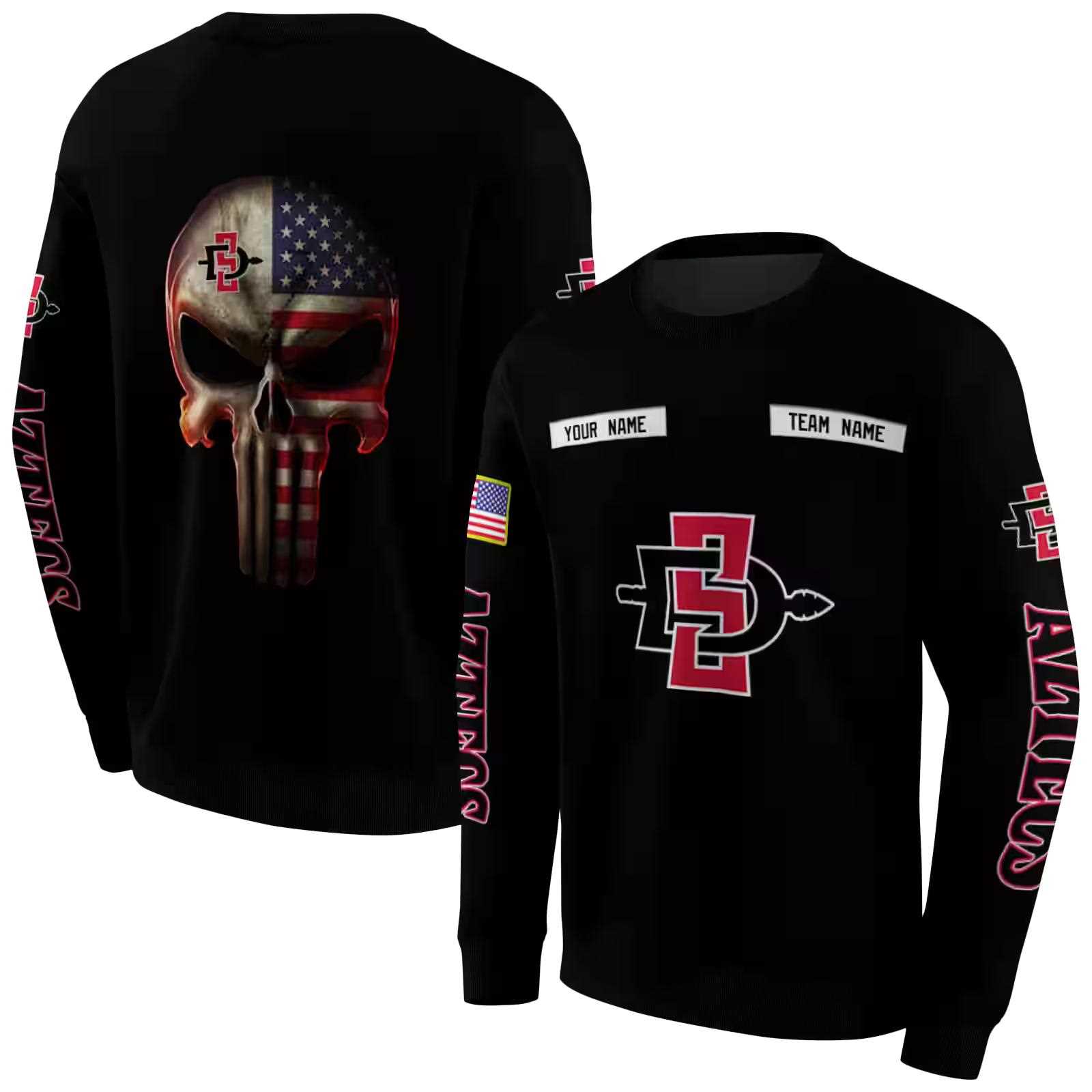 personalized san diego state aztecs punisher skull black hoodie premium grade