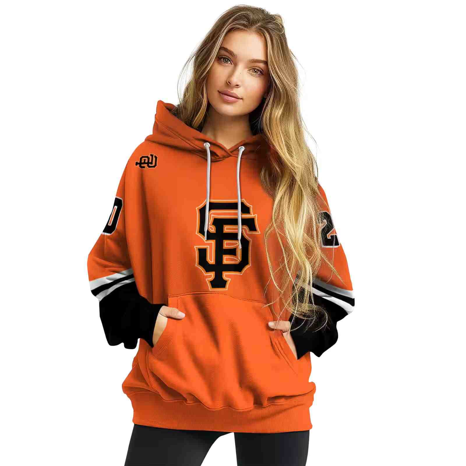 personalized san francisco giants striped sleeves orange hoodie high quality