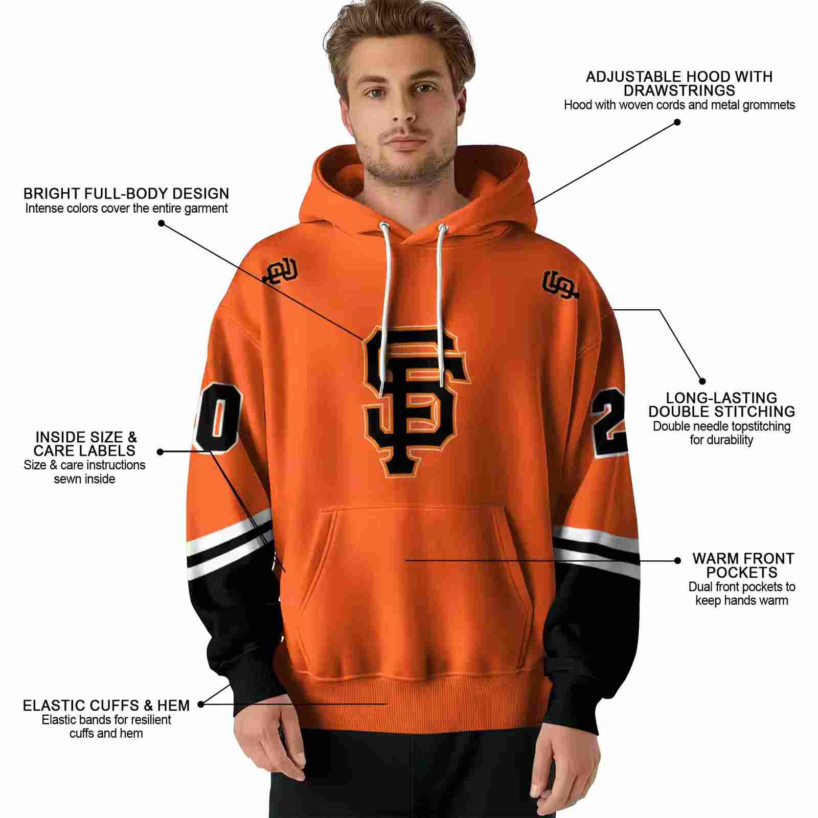 personalized san francisco giants striped sleeves orange hoodie latest model