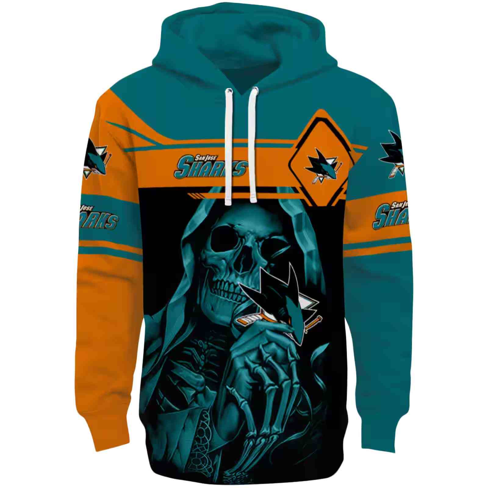 Personalized San Jose Sharks Grim Reaper Teal Black Hoodie