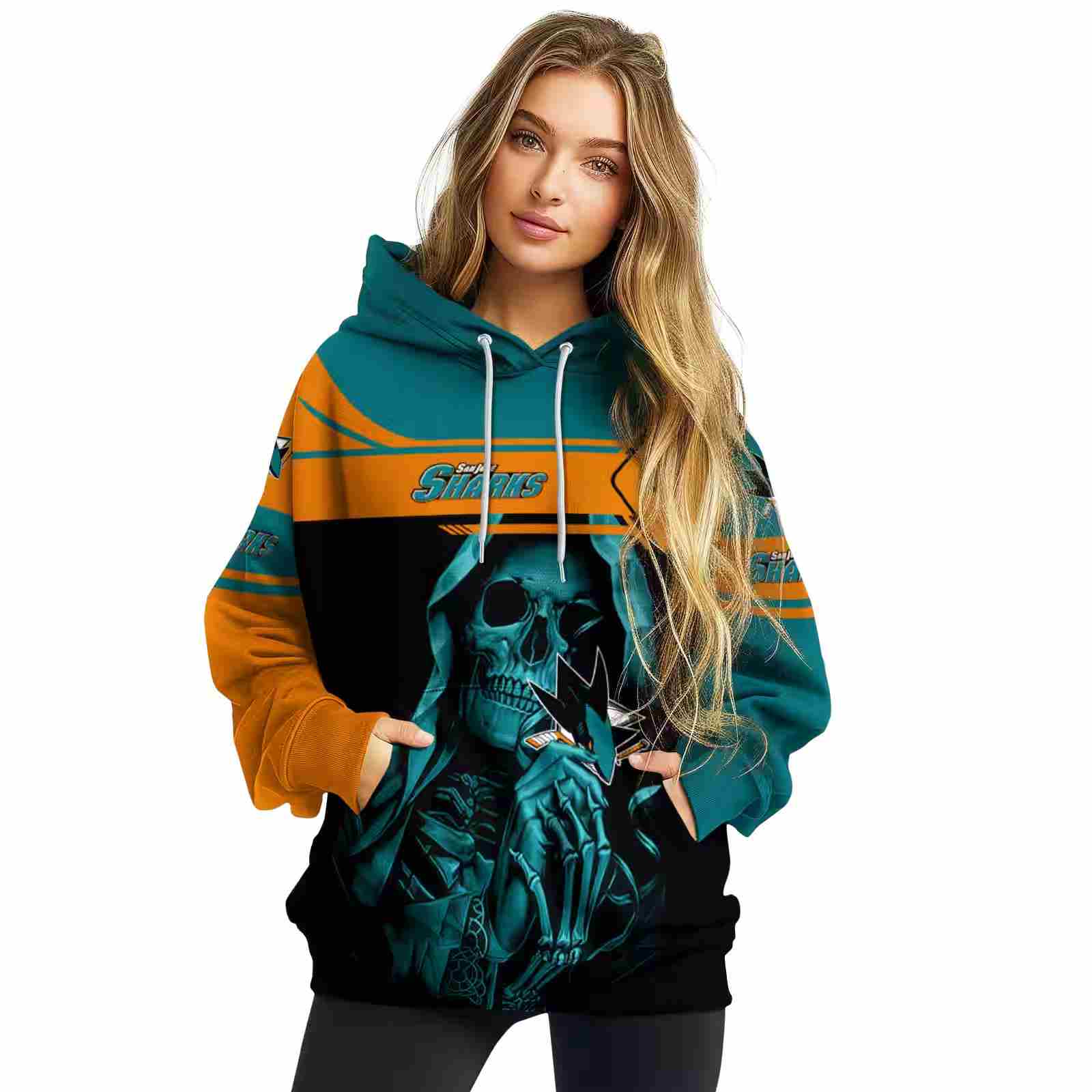 personalized san jose sharks grim reaper teal black hoodie high quality