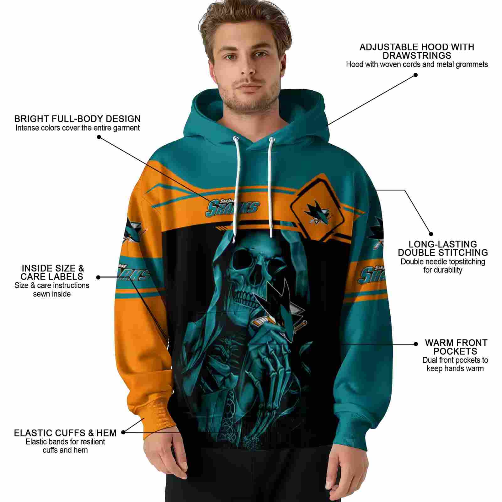 personalized san jose sharks grim reaper teal black hoodie latest model