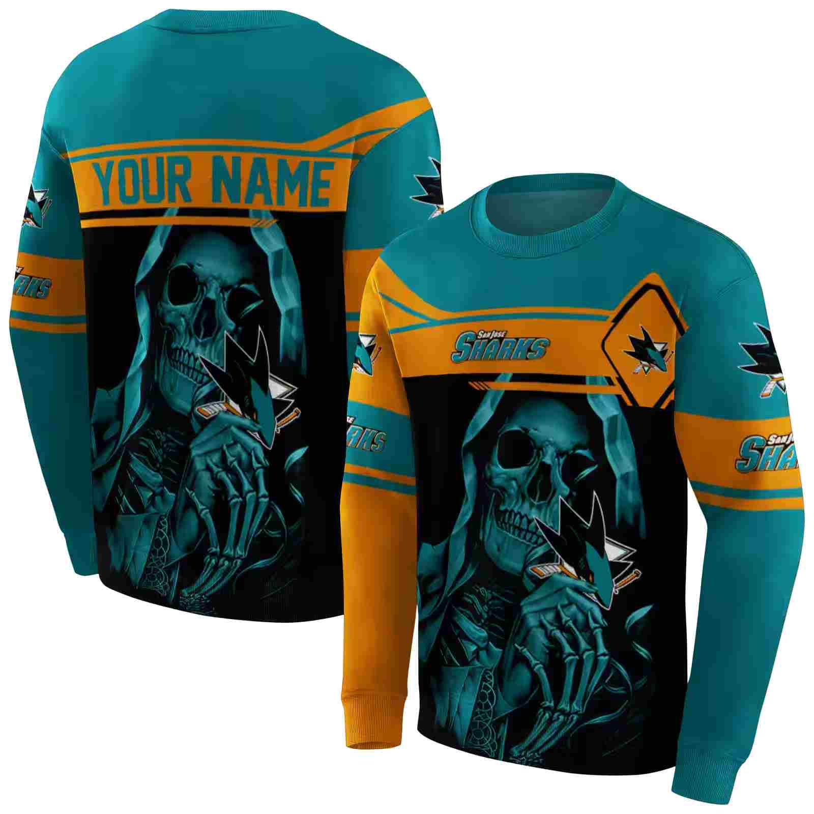 personalized san jose sharks grim reaper teal black hoodie premium grade