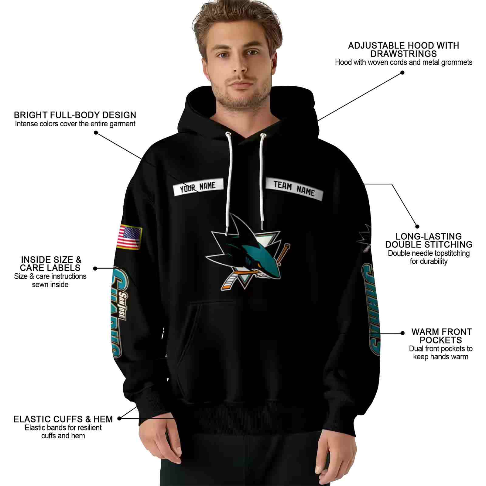 personalized san jose sharks punisher skull black hoodie latest model