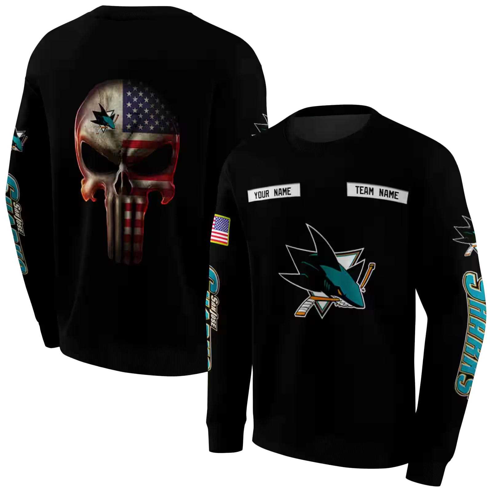 personalized san jose sharks punisher skull black hoodie premium grade