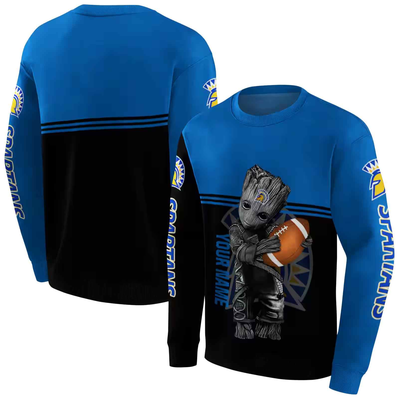 personalized san jose state spartans baby groot blue black hoodie premium grade