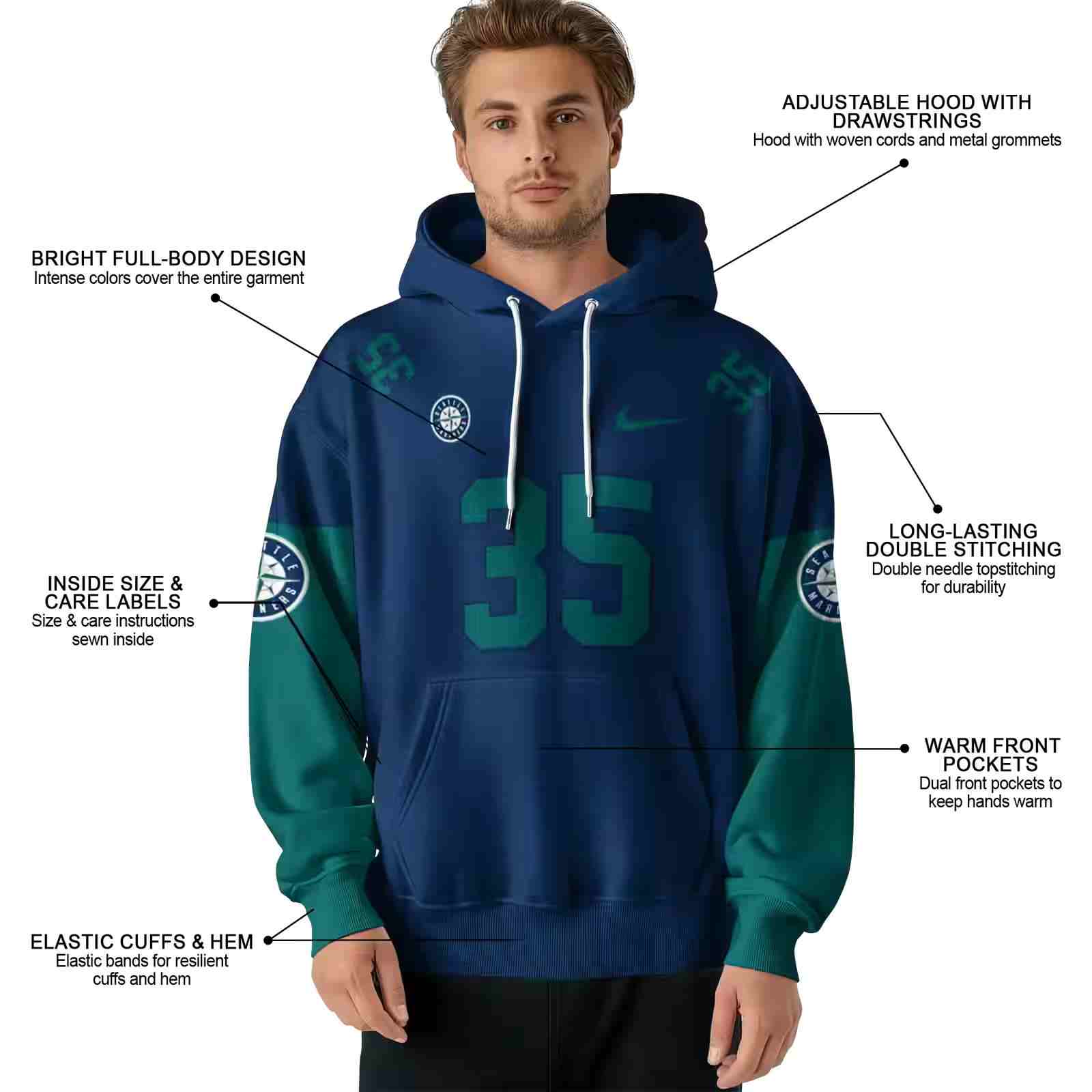 personalized seattle mariners minimal design navy blue hoodie latest model