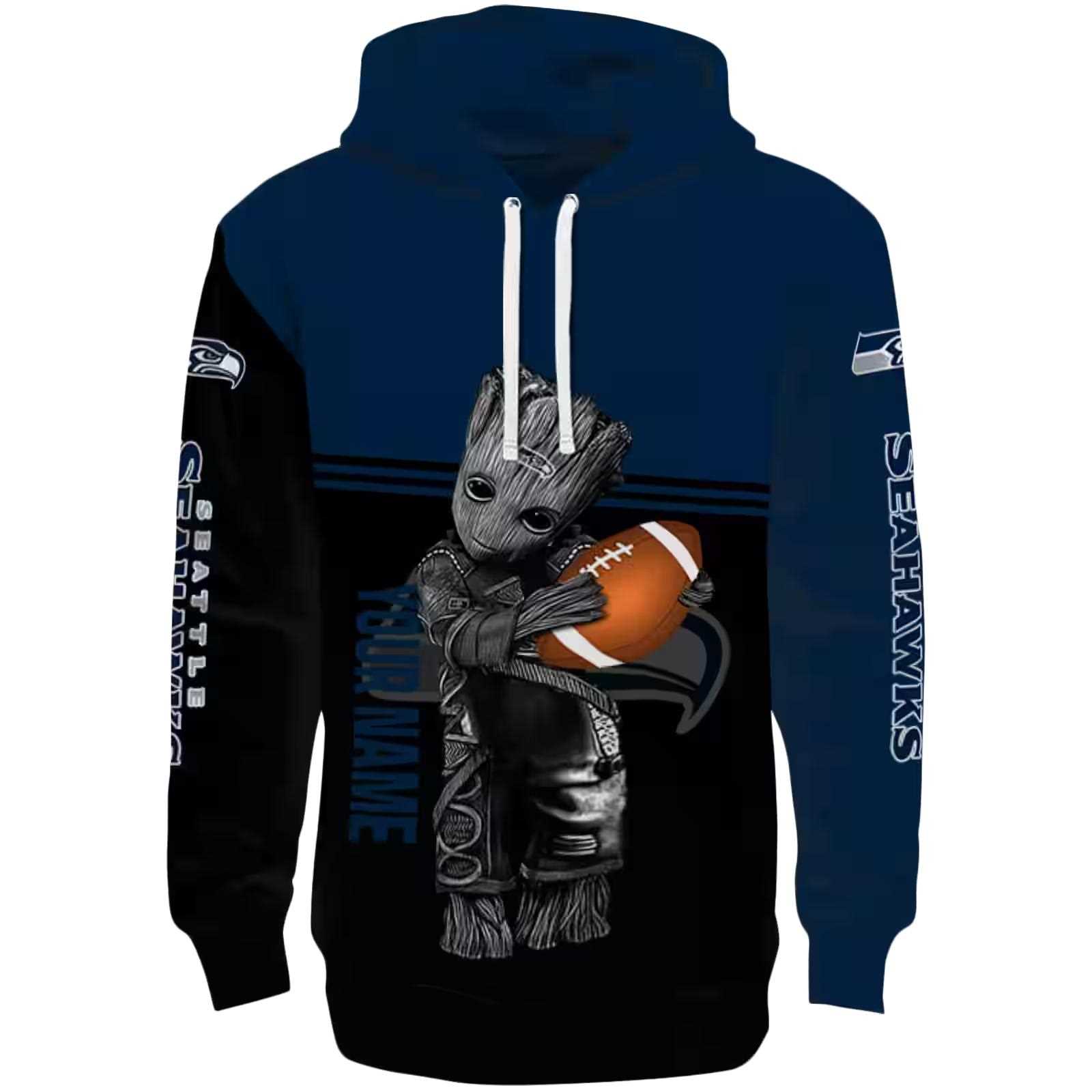 Personalized Seattle Seahawks Baby Groot Blue Black Hoodie