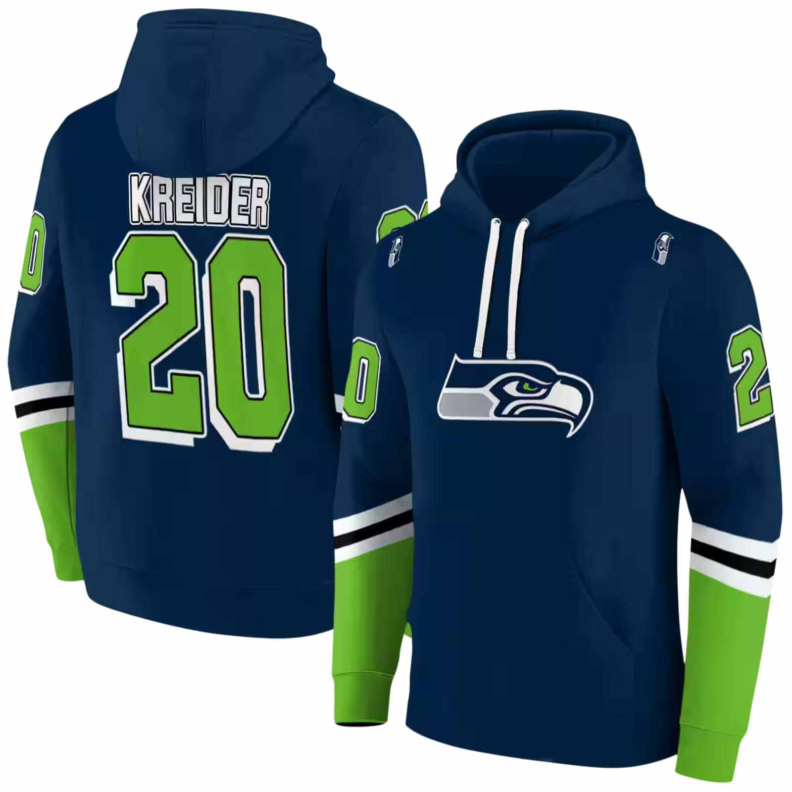 personalized seattle seahawks striped sleeves blue hoodie fashion forward