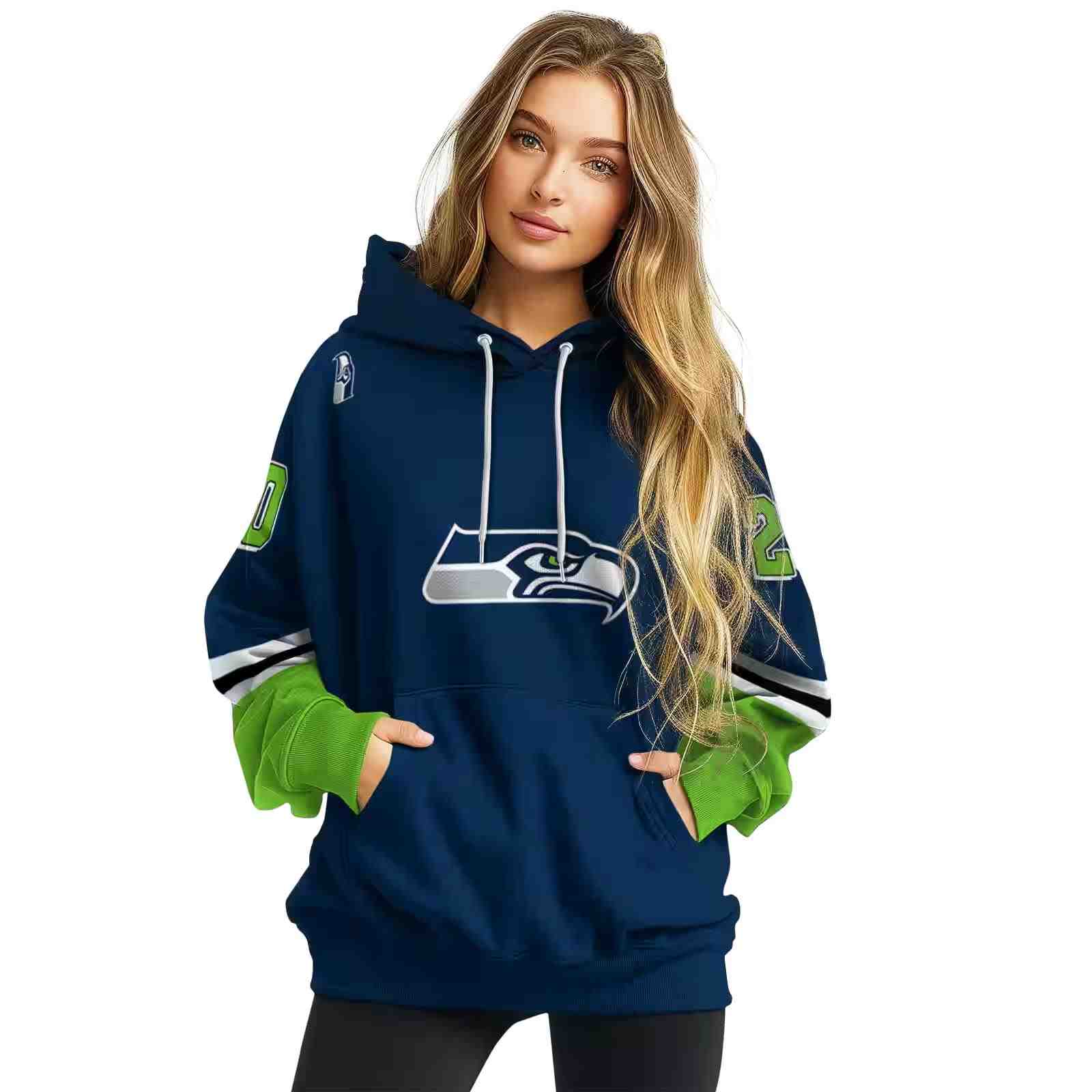 personalized seattle seahawks striped sleeves blue hoodie high quality