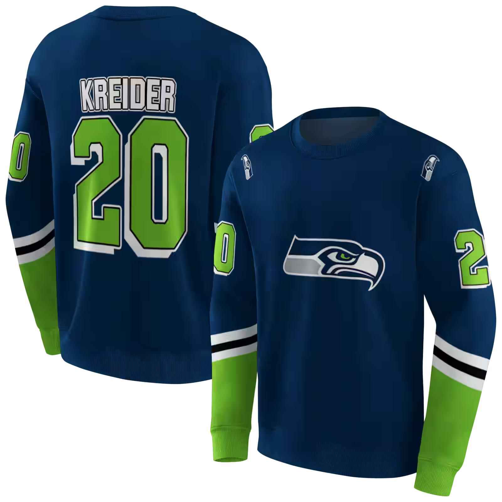 personalized seattle seahawks striped sleeves blue hoodie premium grade