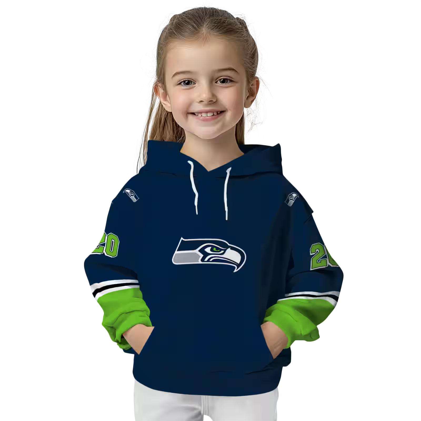 personalized seattle seahawks striped sleeves blue hoodie top rated