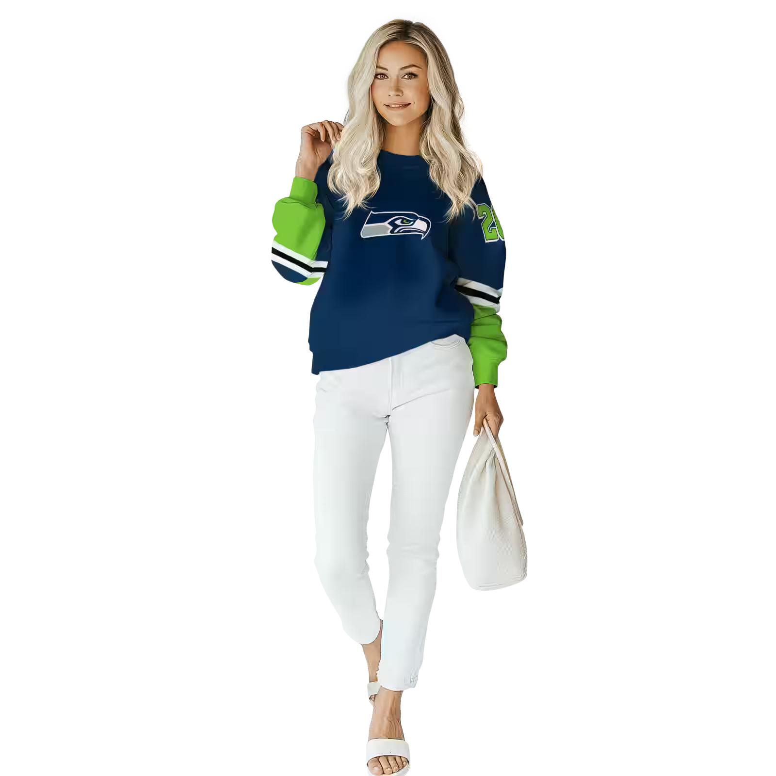 personalized seattle seahawks striped sleeves blue hoodie trendy