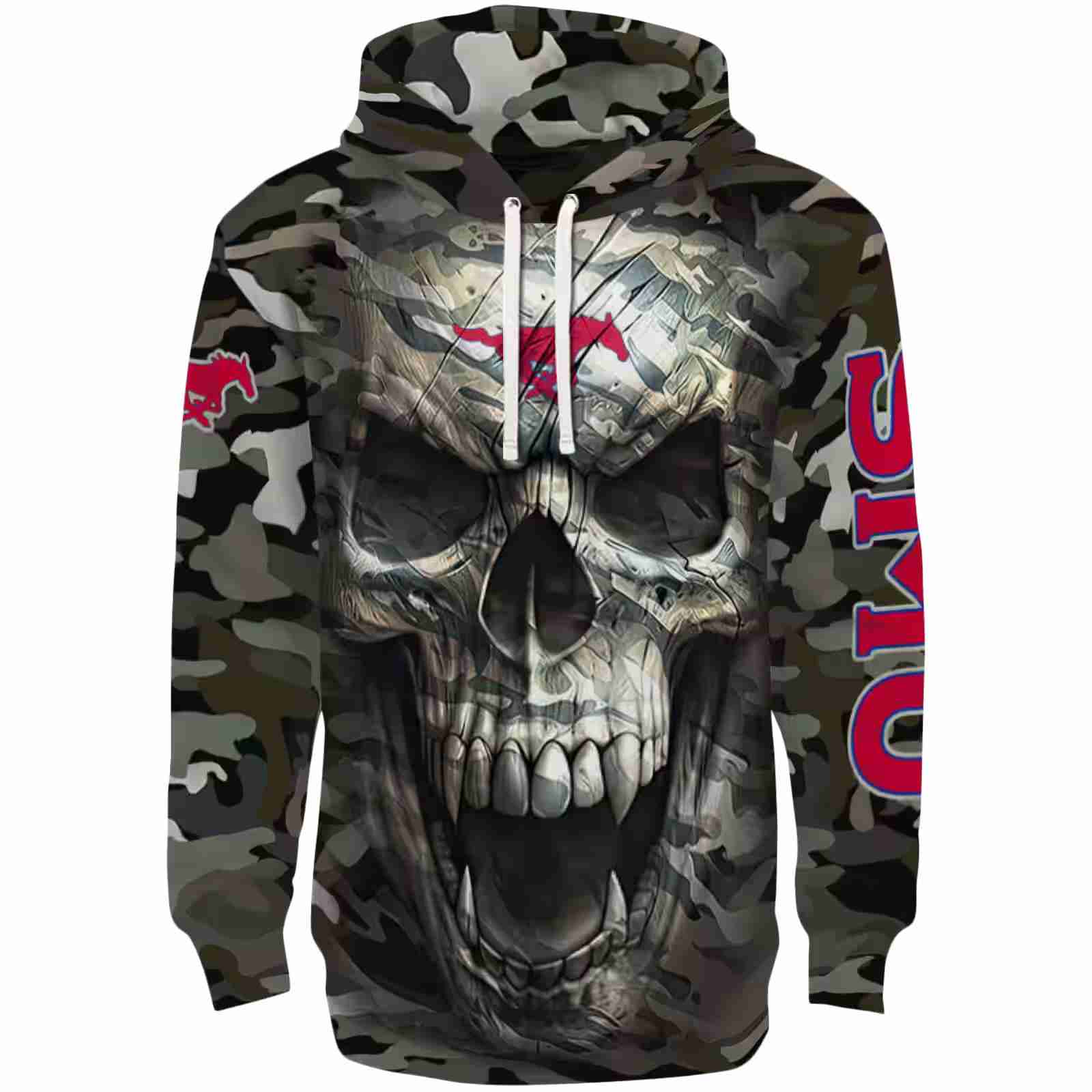 Personalized SMU Mustangs Camo Skull Hoodie