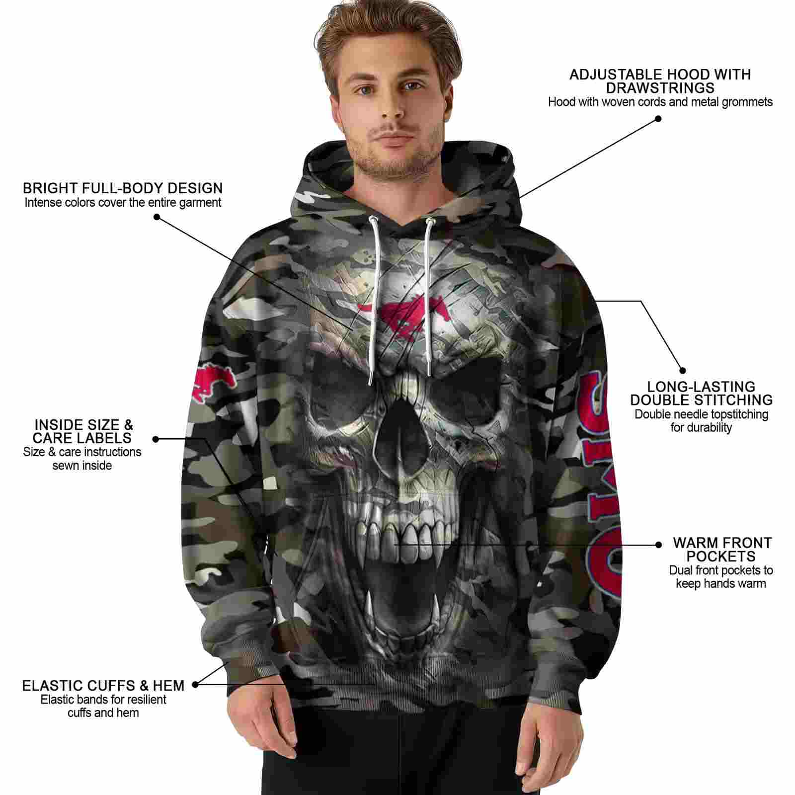 personalized smu mustangs camo skull hoodie latest model