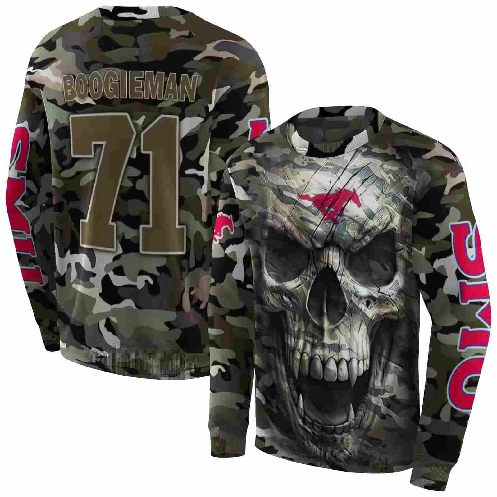 personalized smu mustangs camo skull hoodie premium grade