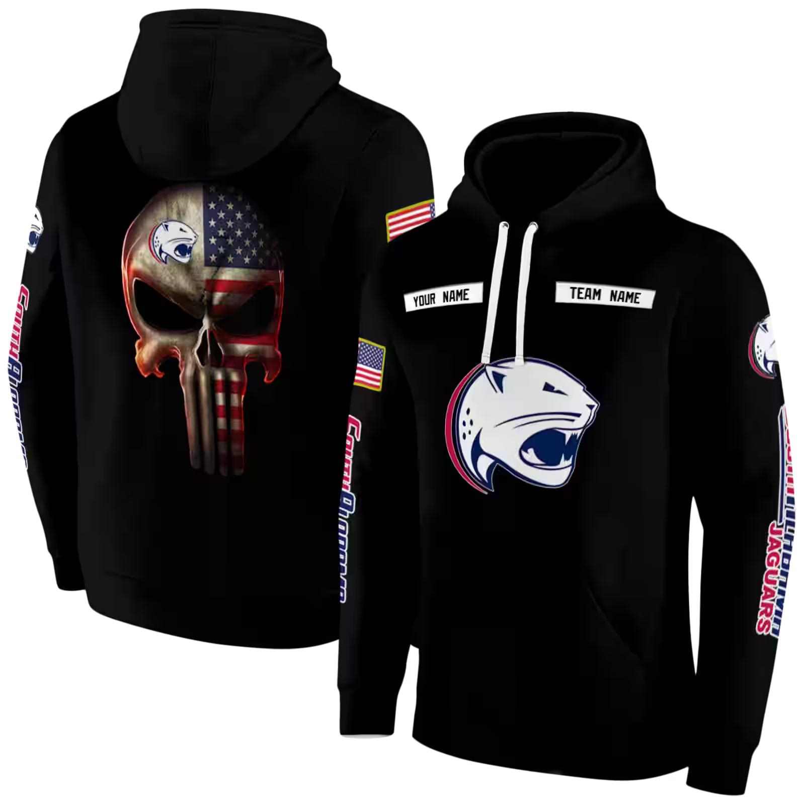 personalized south alabama jaguars punisher skull black hoodie fashion forward