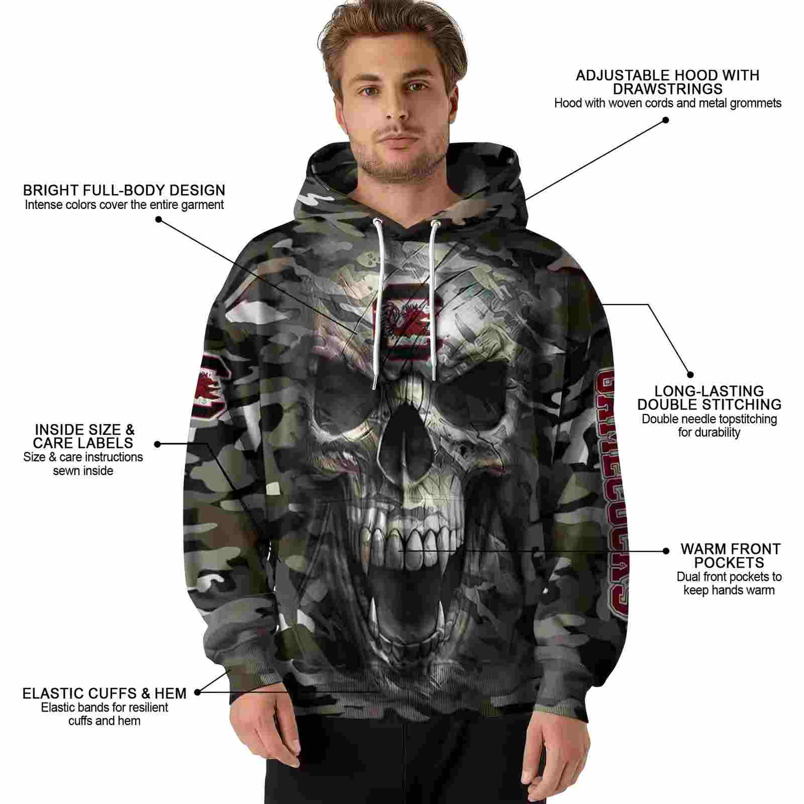 personalized south carolina gamecocks camo skull hoodie latest model