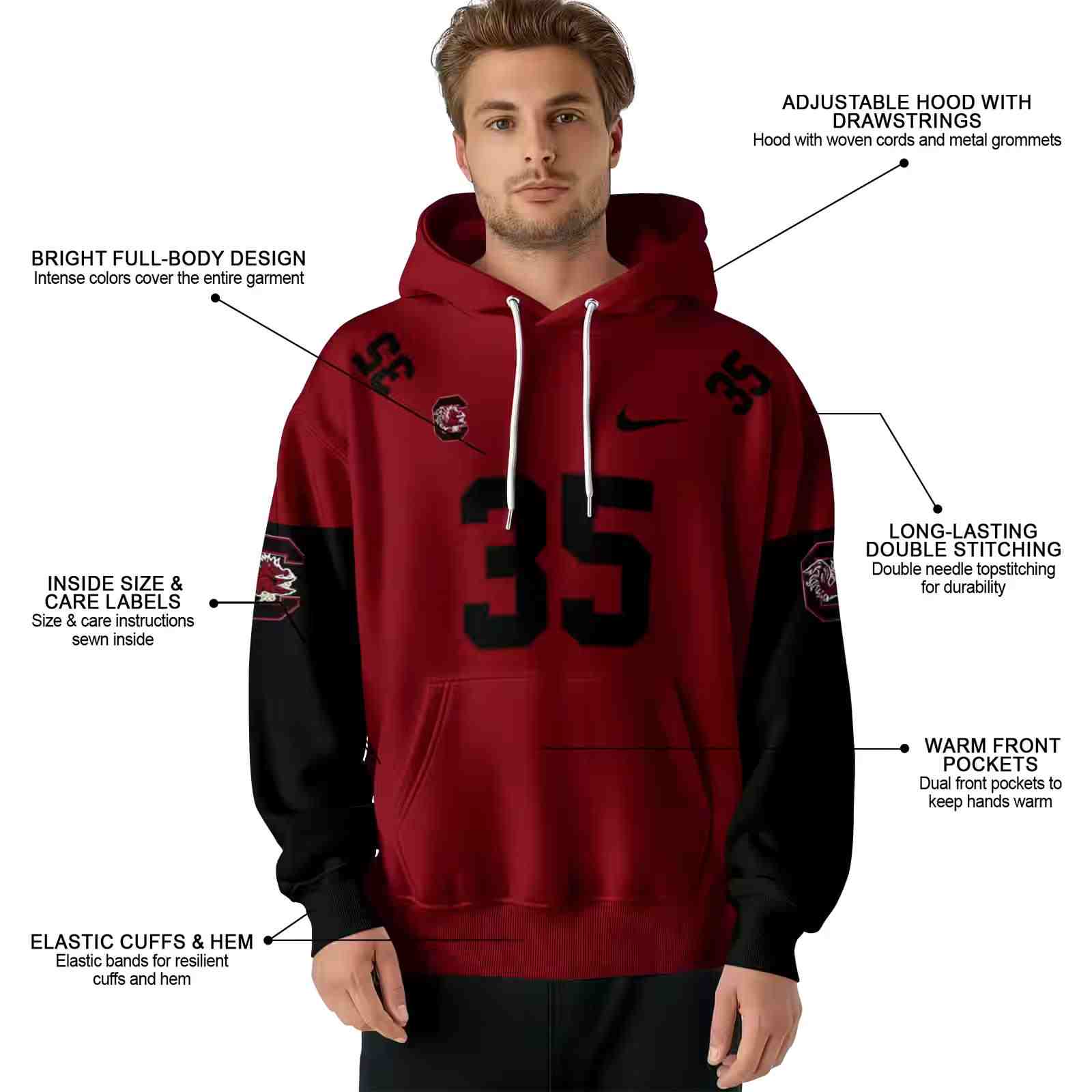 personalized south carolina gamecocks minimal design garnet hoodie latest model