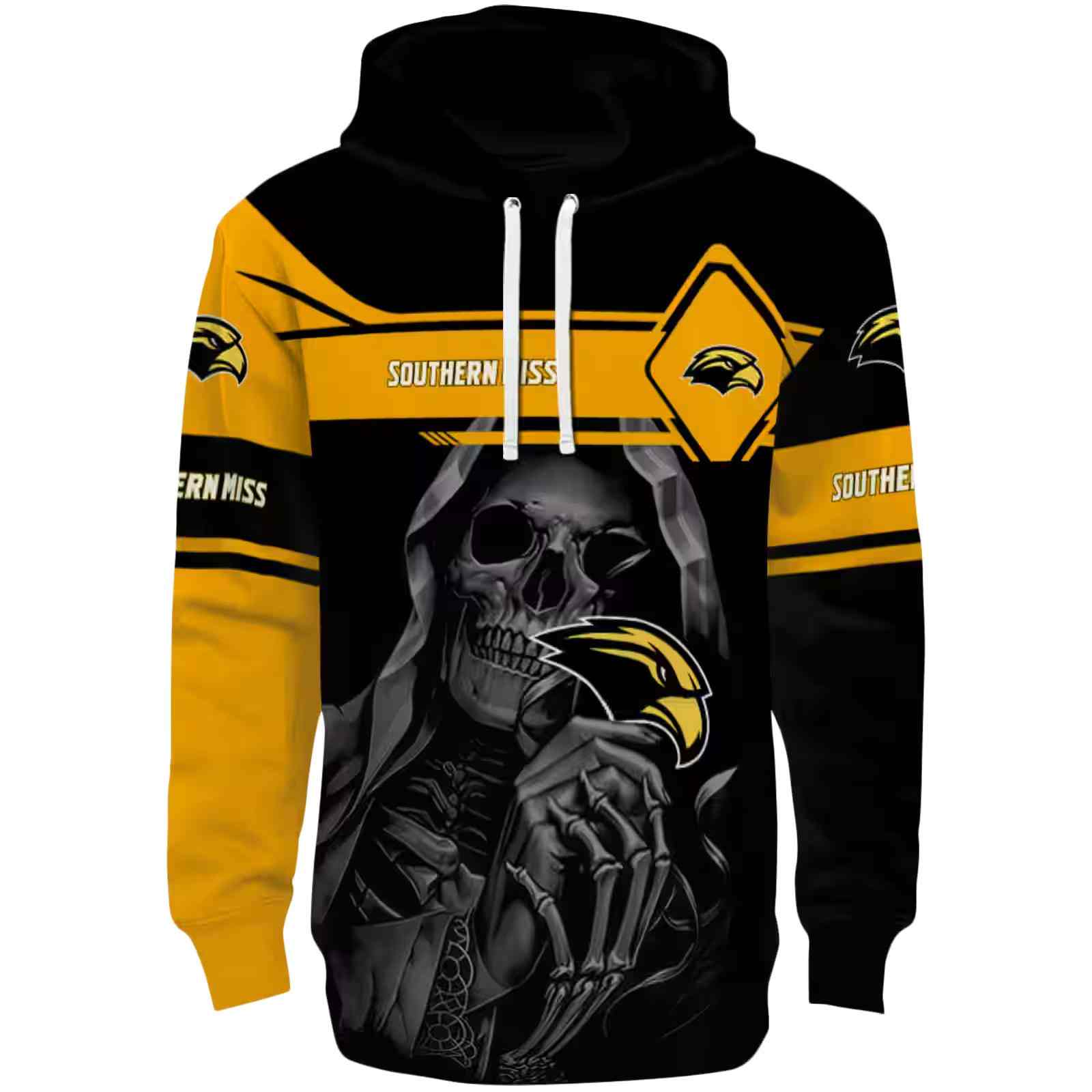 Personalized Southern Miss Golden Eagles Grim Reaper Black Hoodie