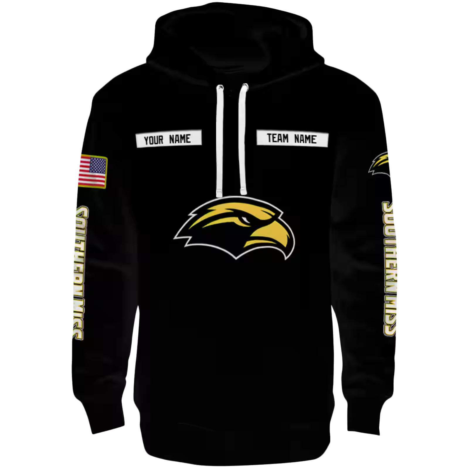 Personalized Southern Miss Golden Eagles Punisher Skull Black Hoodie