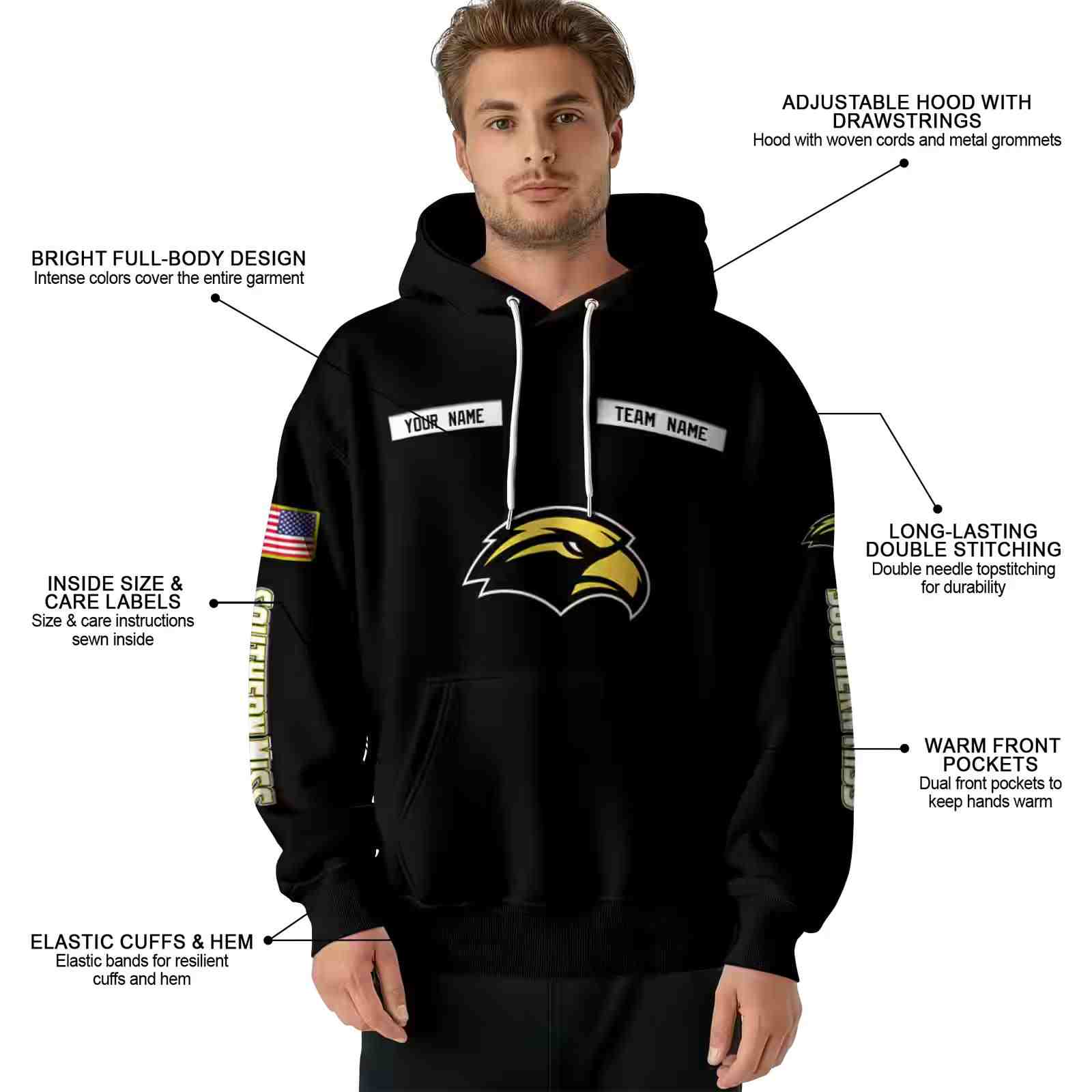 personalized southern miss golden eagles punisher skull black hoodie latest model