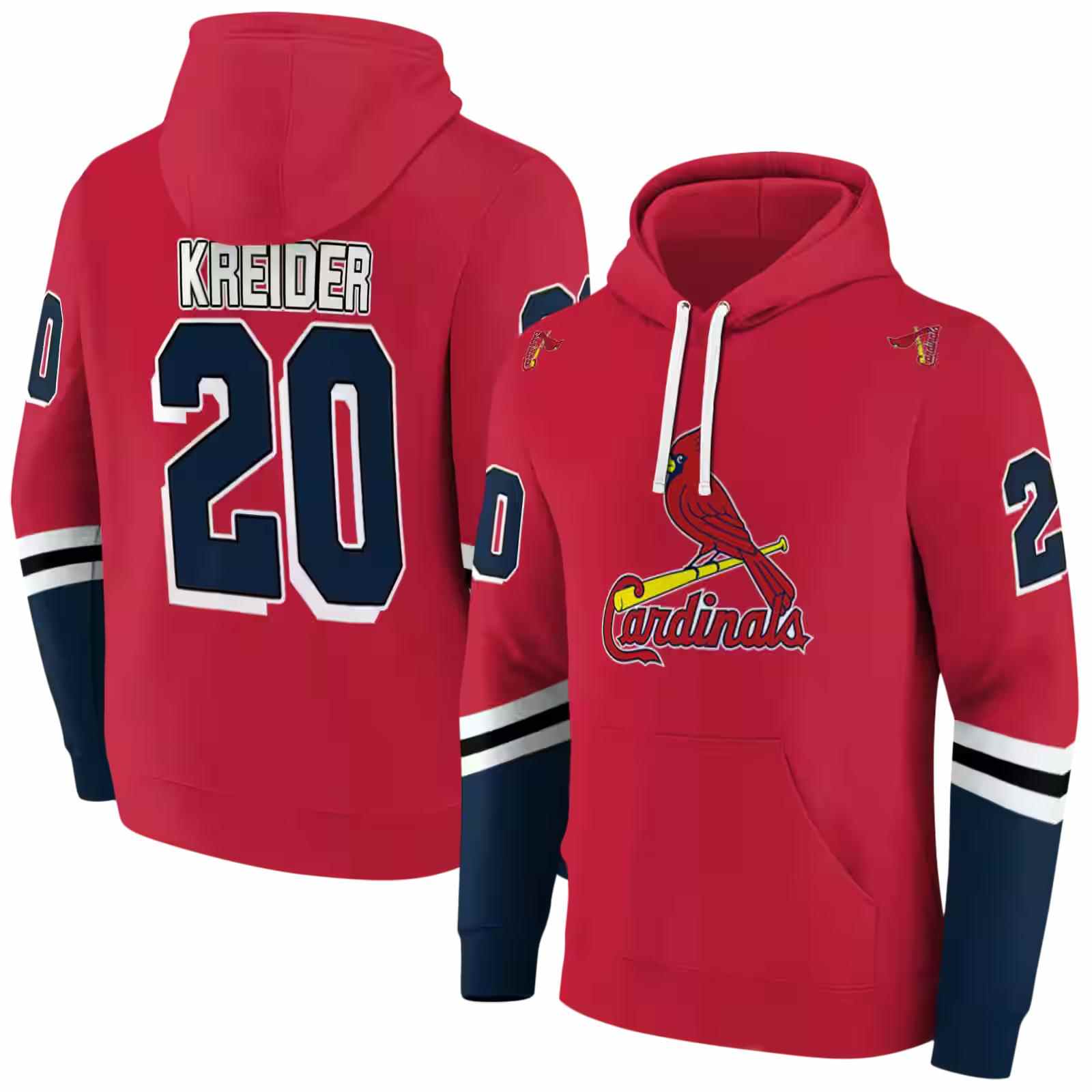 personalized st louis cardinals striped sleeves red hoodie fashion forward