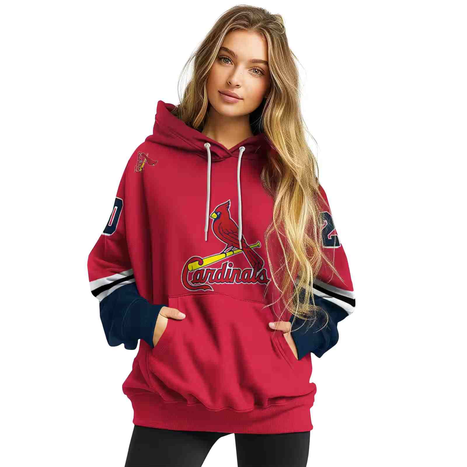 personalized st louis cardinals striped sleeves red hoodie high quality