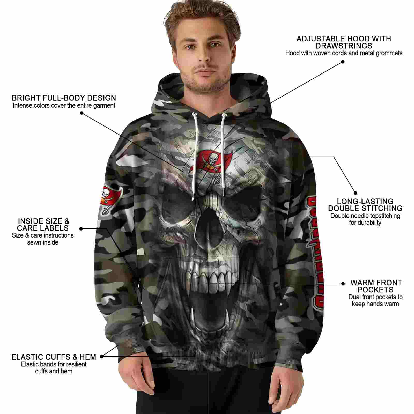 personalized tampa bay buccaneers camo skull hoodie latest model