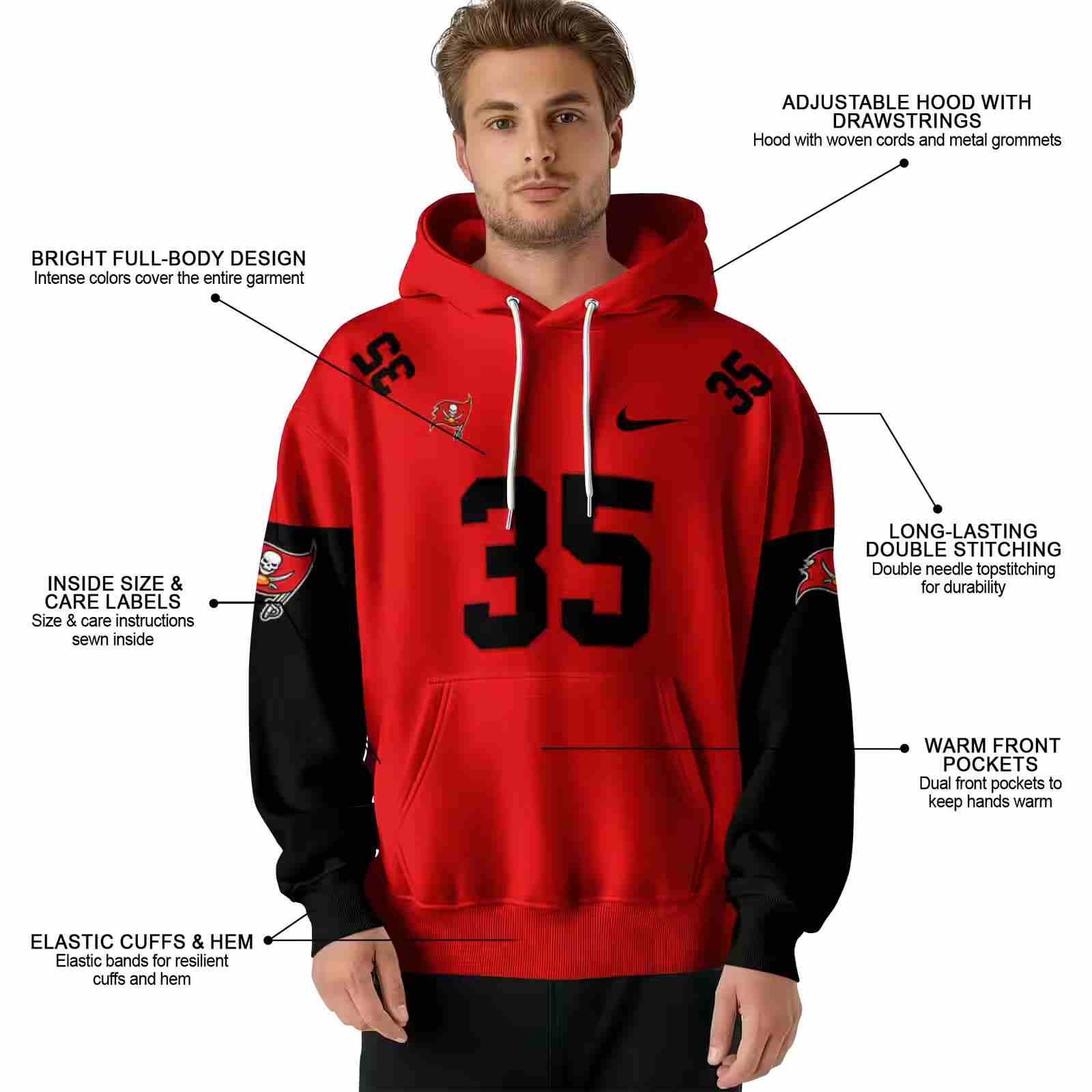 personalized tampa bay buccaneers minimal design red hoodie latest model