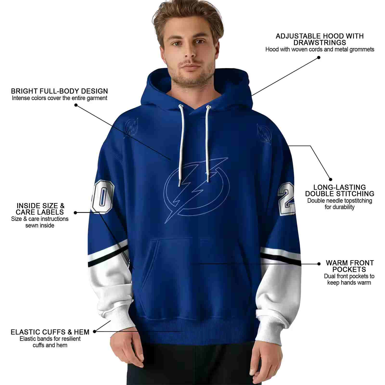 personalized tampa bay lightning striped sleeves blue hoodie latest model