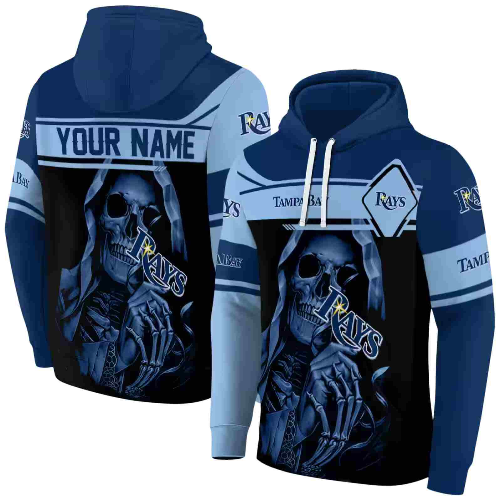 personalized tampa bay rays grim reaper navy black hoodie fashion forward