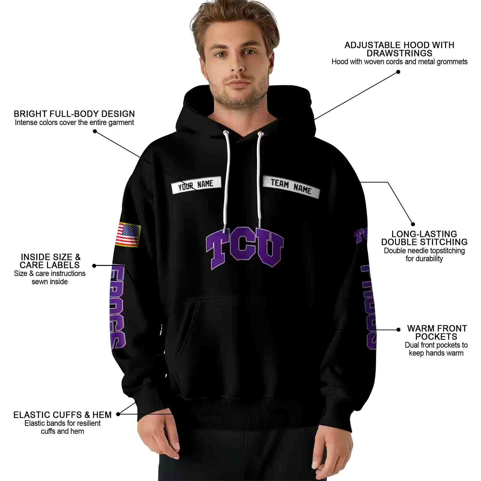 personalized tcu horned frogs punisher skull black hoodie latest model