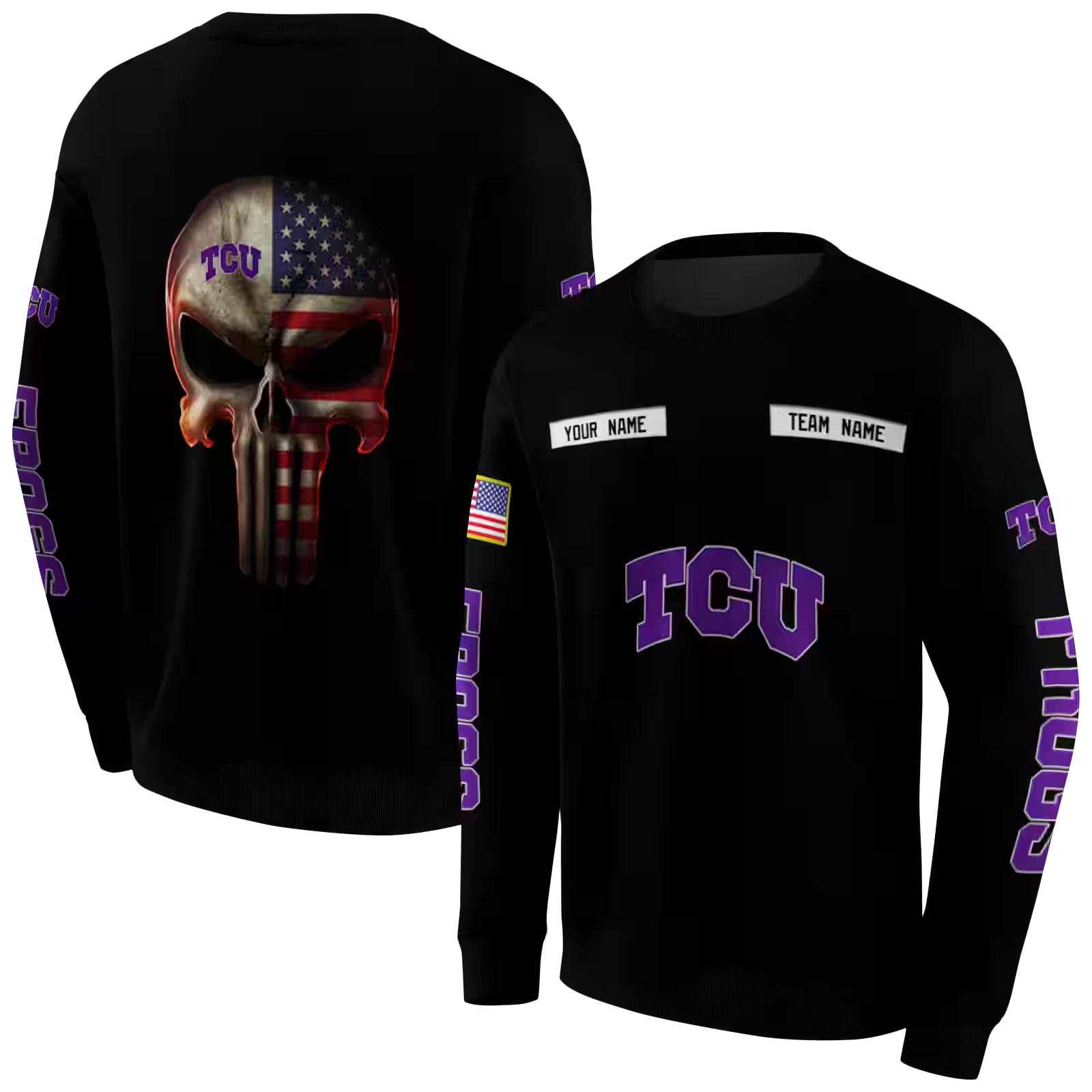 personalized tcu horned frogs punisher skull black hoodie premium grade