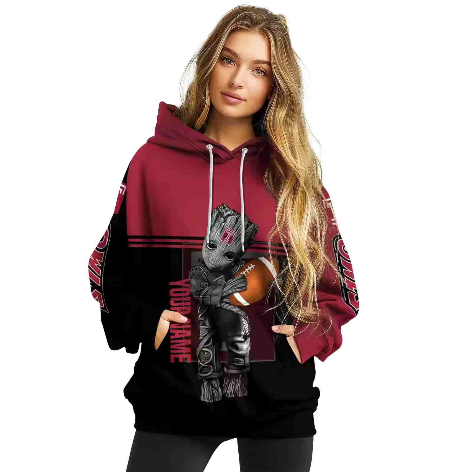 personalized temple owls baby groot red black hoodie high quality