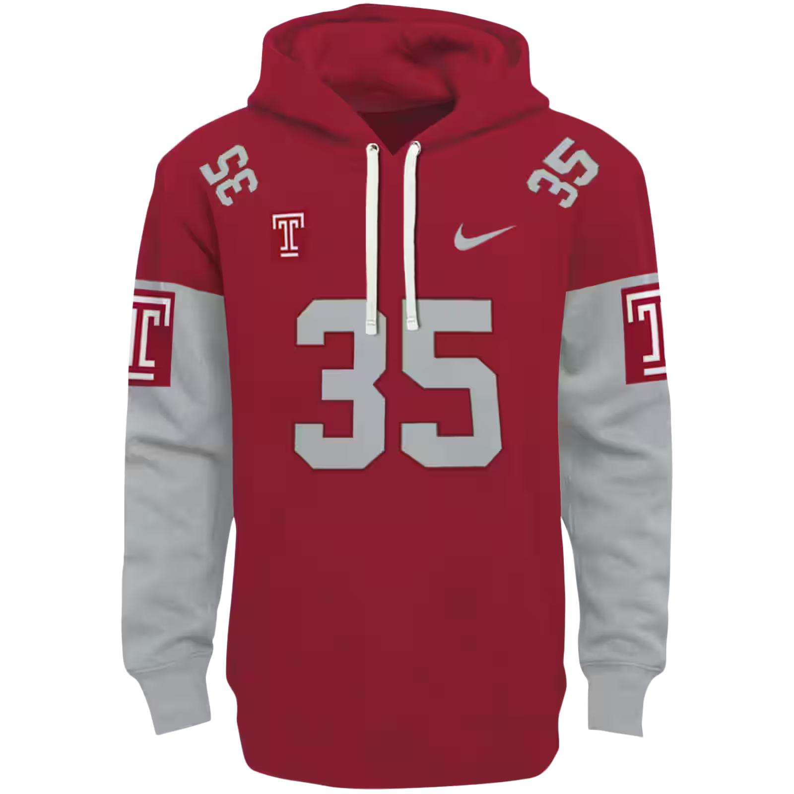 Personalized Temple Owls Minimal Design Red Hoodie