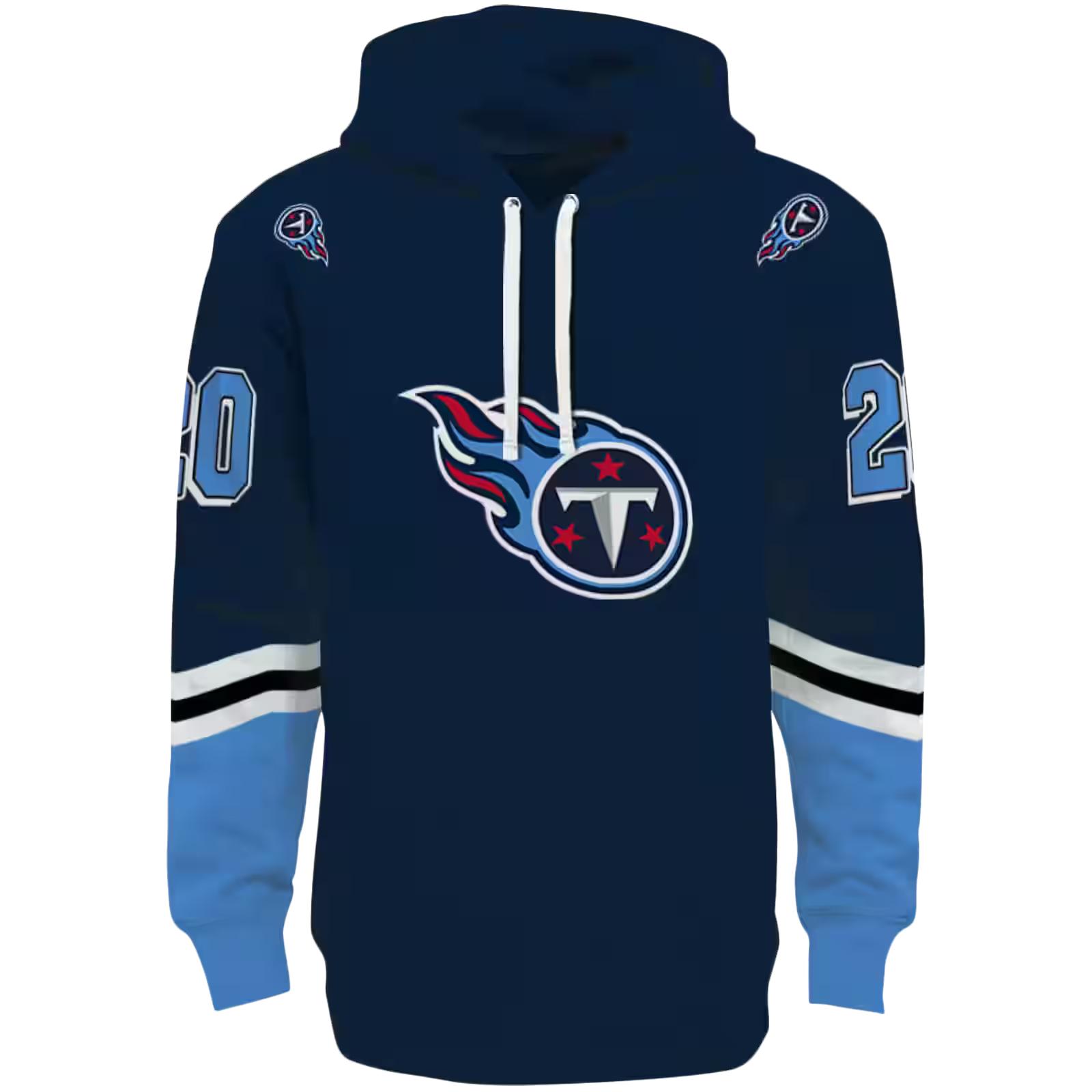 Personalized Tennessee Titans Striped Sleeves Navy Hoodie