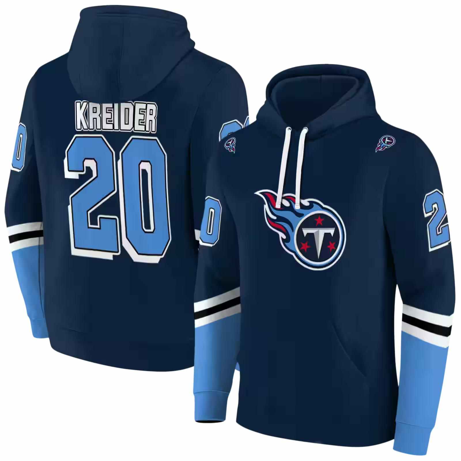 personalized tennessee titans striped sleeves navy hoodie fashion forward