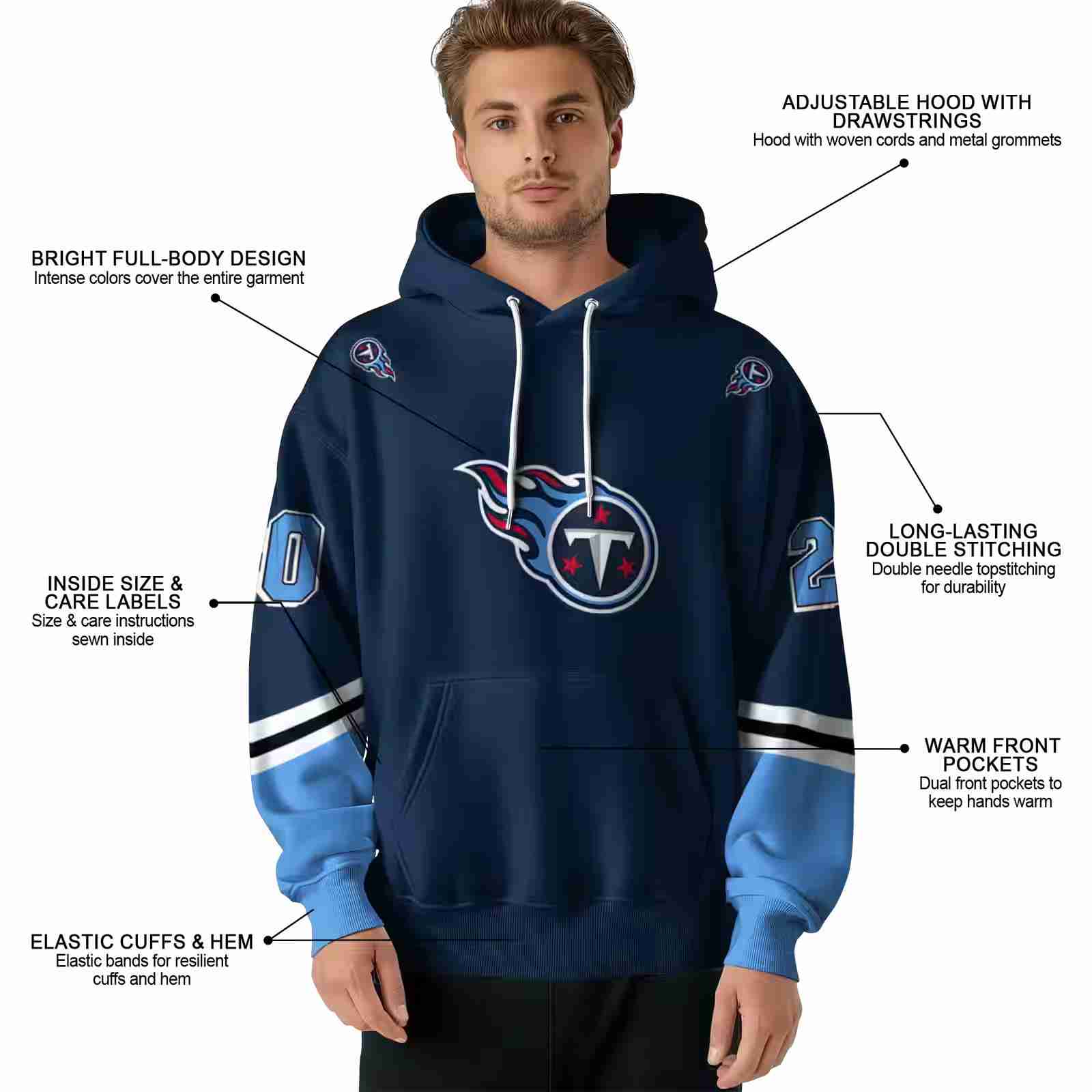 personalized tennessee titans striped sleeves navy hoodie latest model