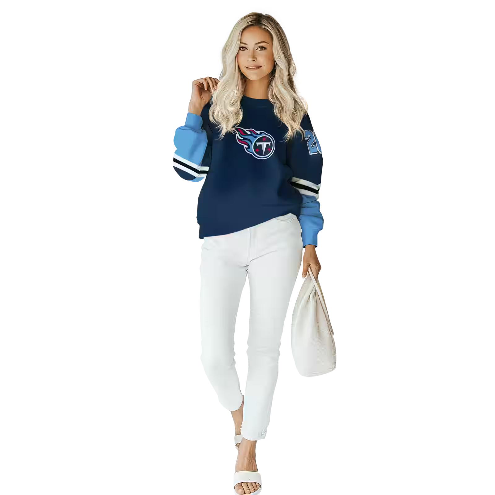 personalized tennessee titans striped sleeves navy hoodie trendy