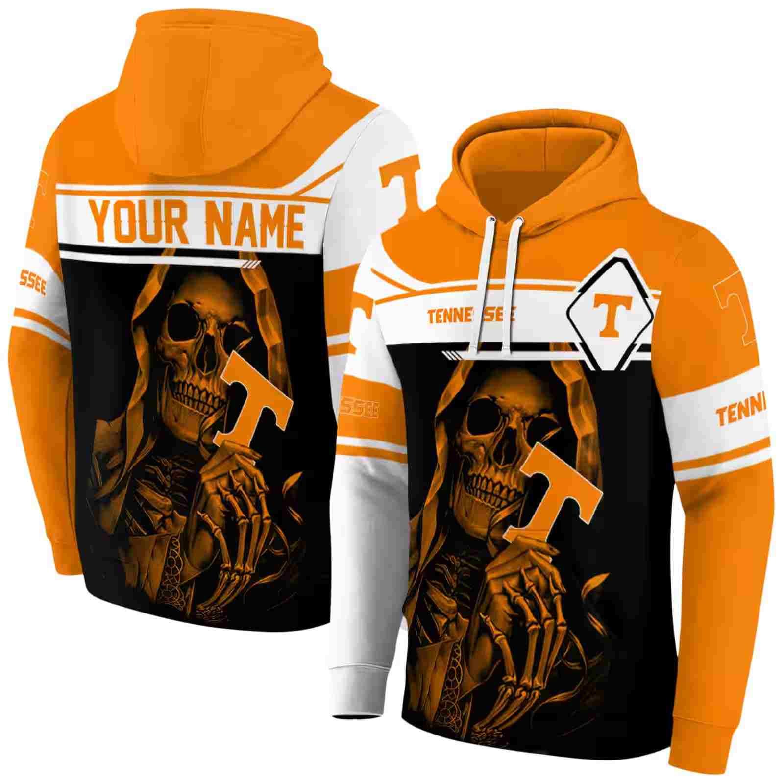 personalized tennessee volunteers grim reaper orange black hoodie fashion forward