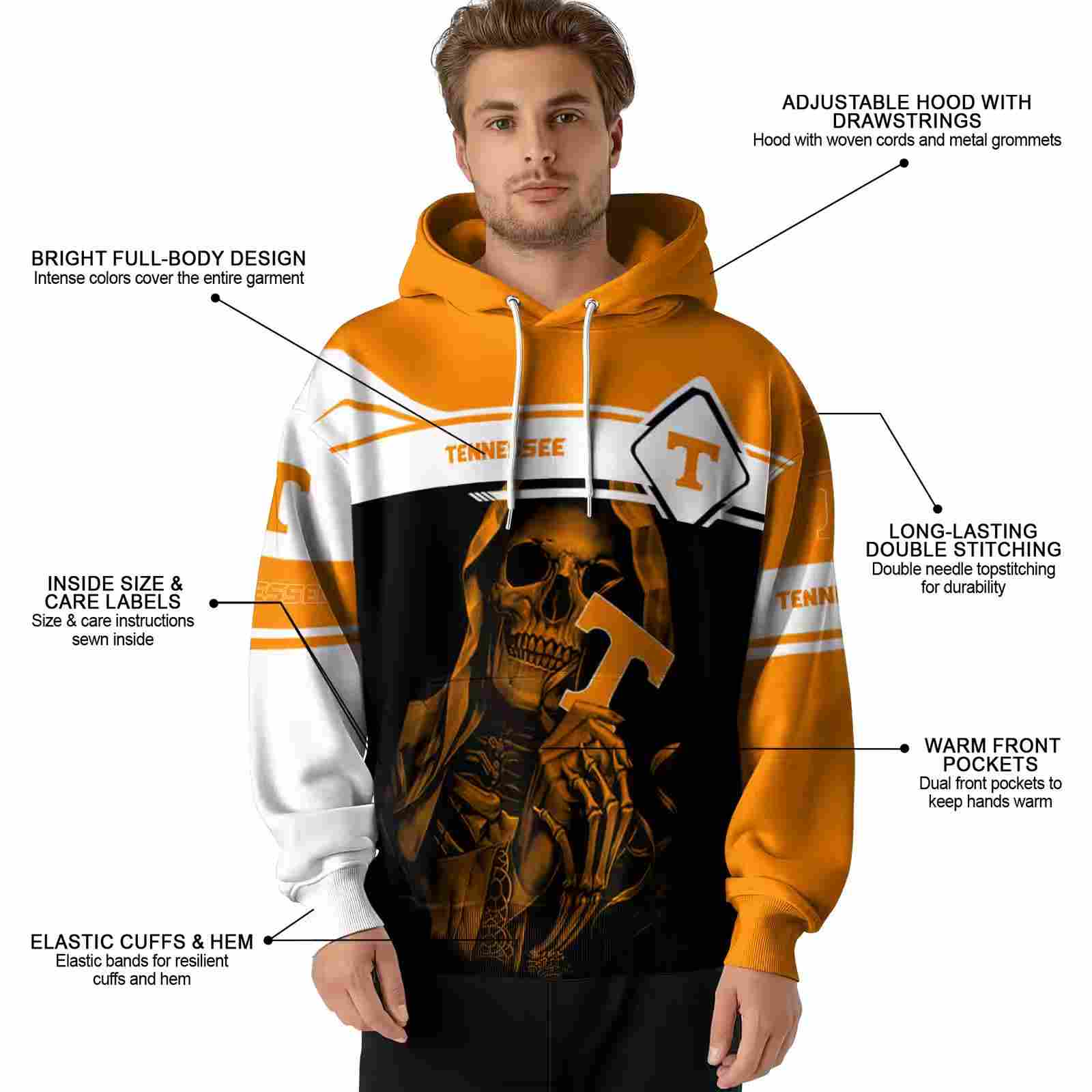 personalized tennessee volunteers grim reaper orange black hoodie latest model