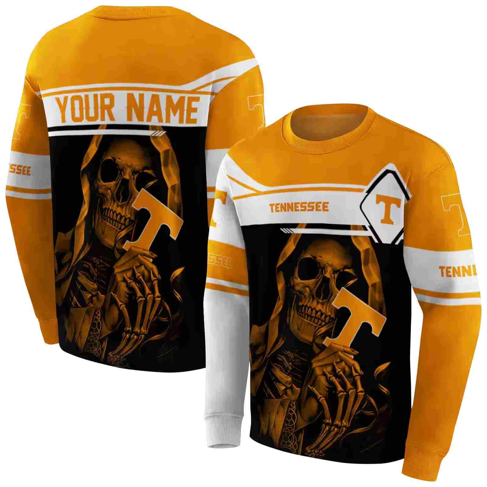 personalized tennessee volunteers grim reaper orange black hoodie premium grade