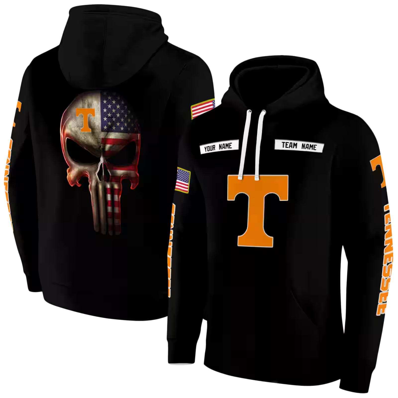 personalized tennessee volunteers punisher skull black hoodie fashion forward