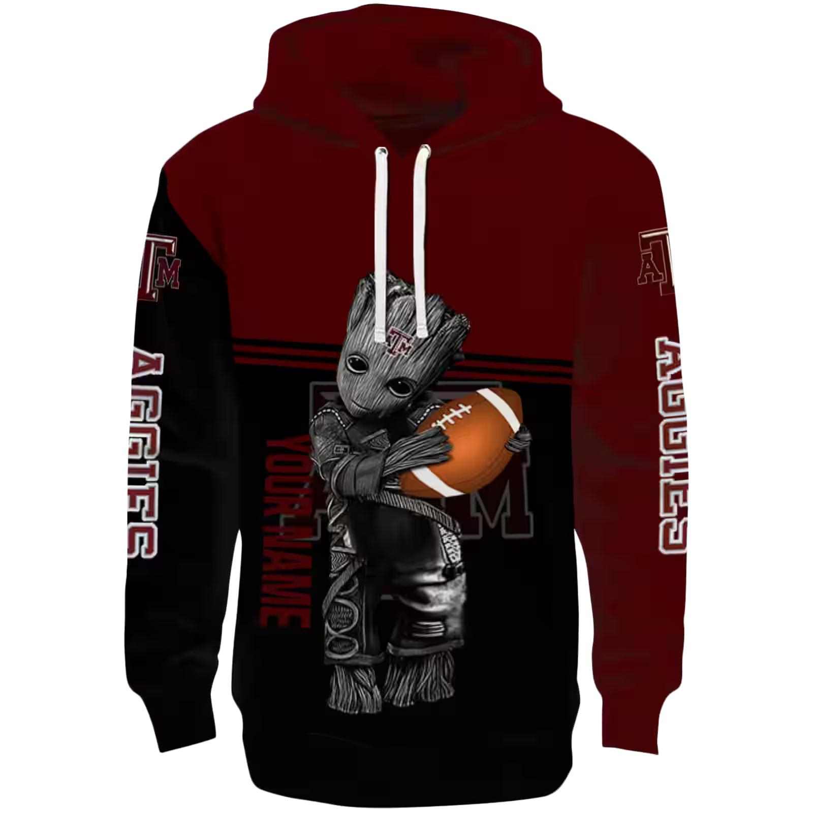 Personalized Texas A&M Aggies Baby Groot Maroon Black Hoodie