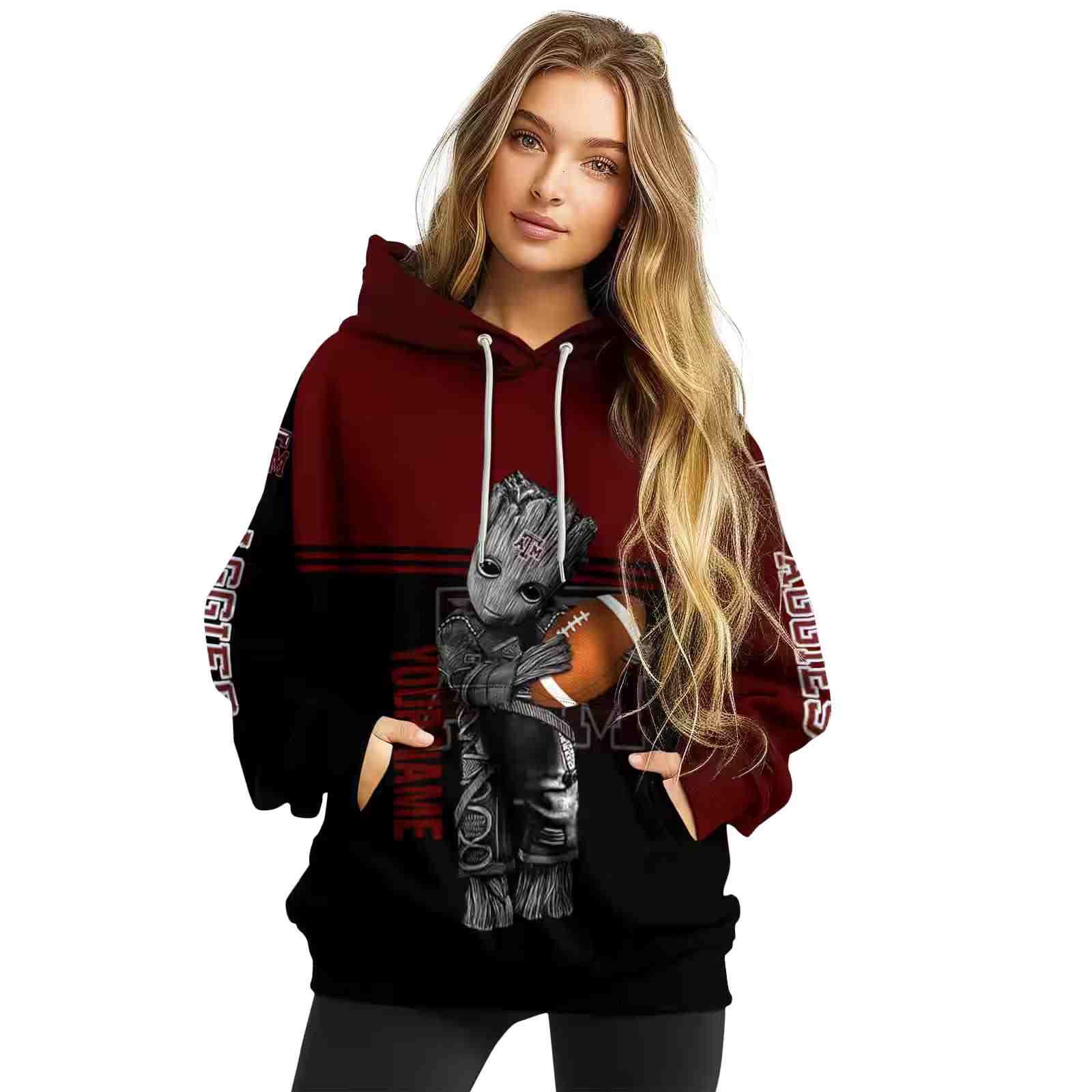 personalized texas am aggies baby groot maroon black hoodie high quality