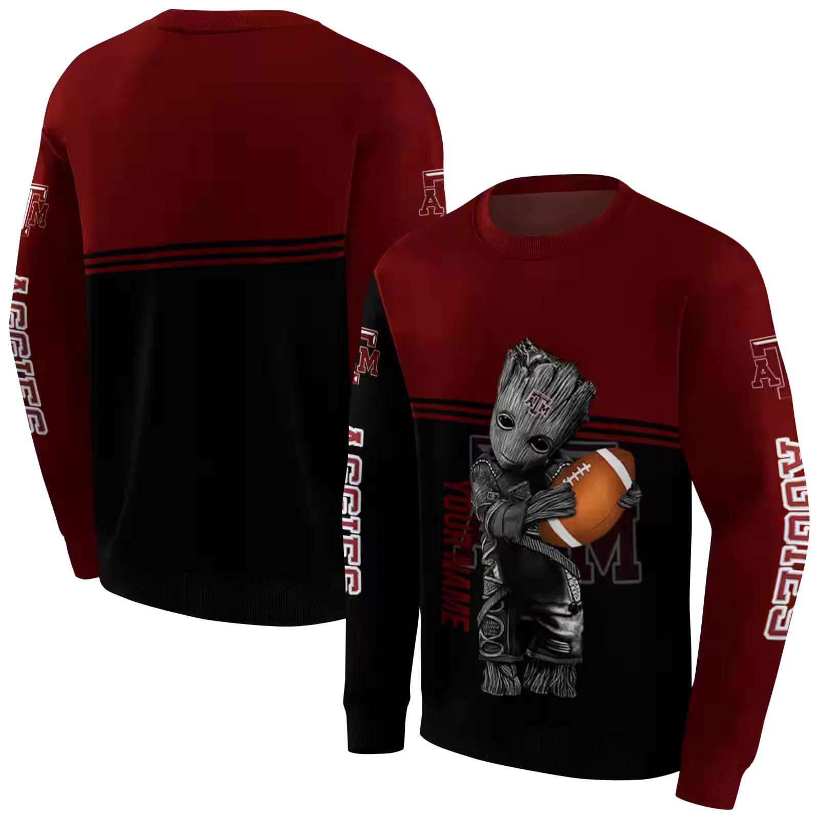 personalized texas am aggies baby groot maroon black hoodie premium grade