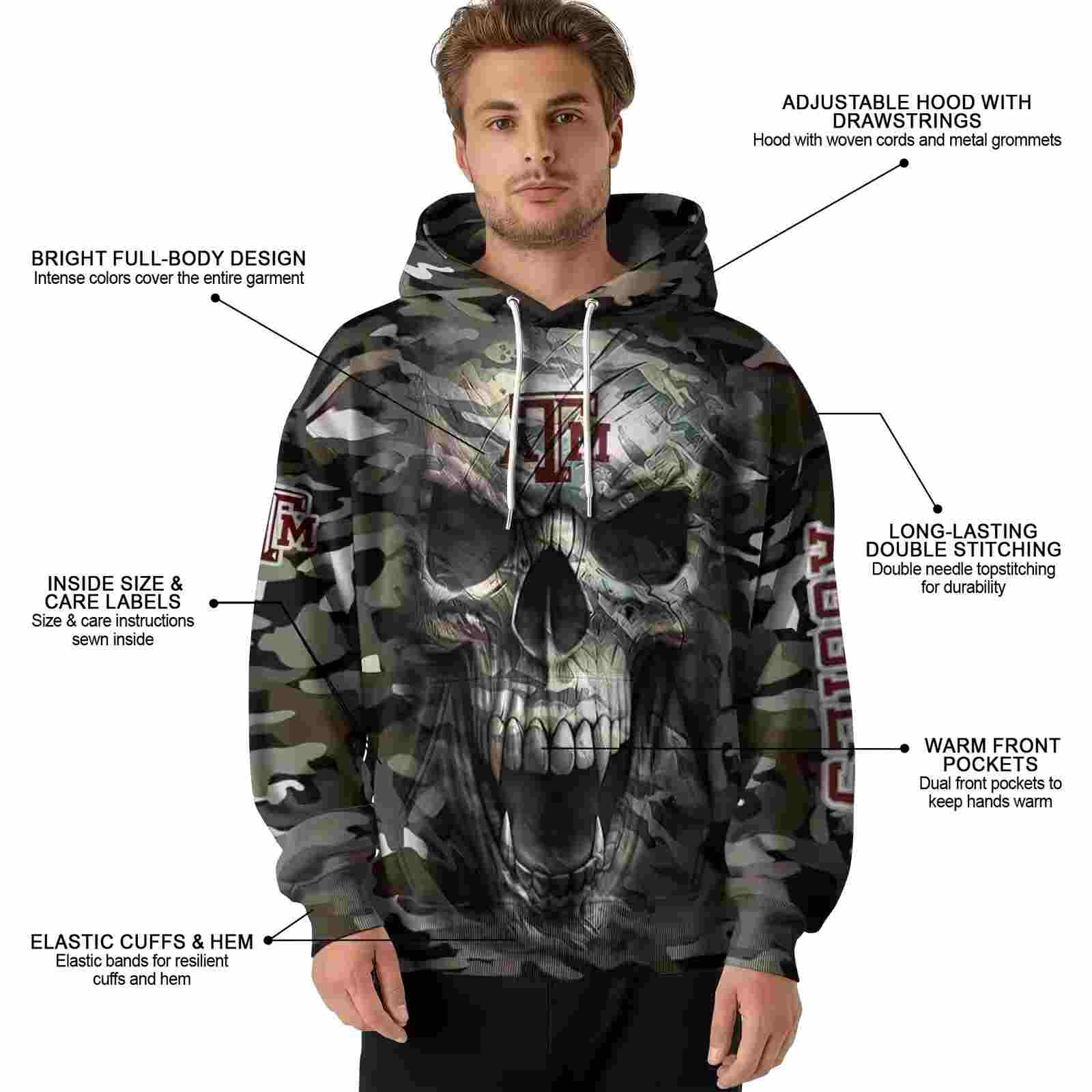 personalized texas am aggies camo skull hoodie latest model