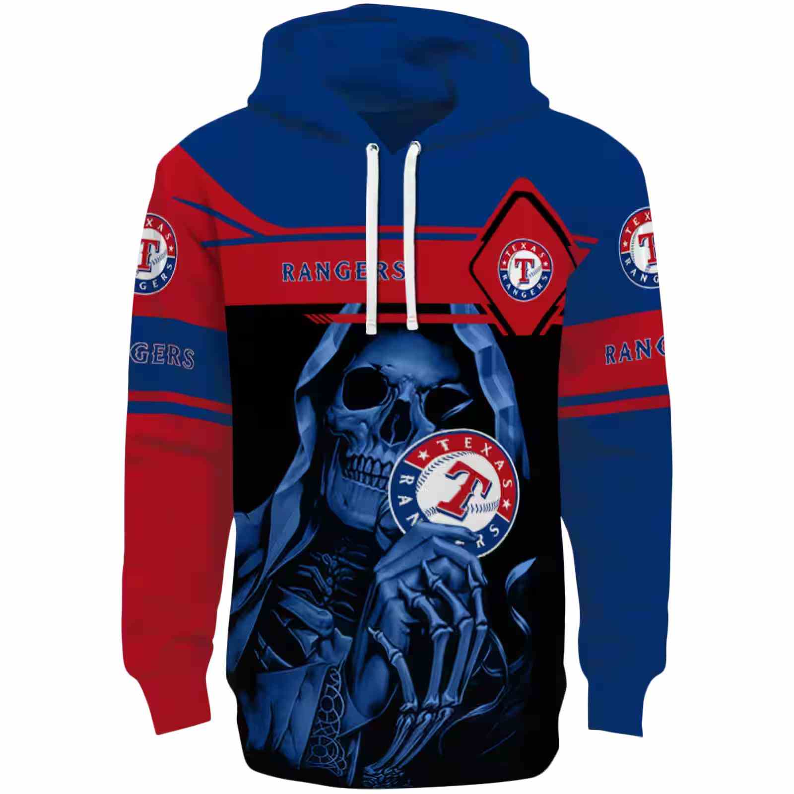 Personalized Texas Rangers Grim Reaper Blue Black Hoodie