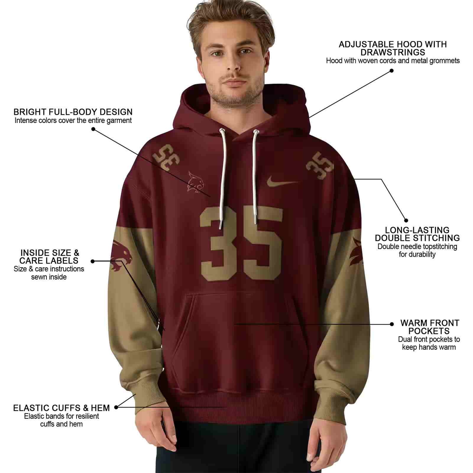 personalized texas state bobcats minimal design maroon hoodie latest model